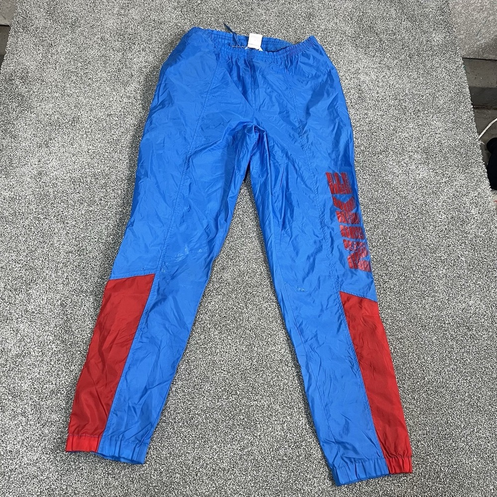 Vintage 90s Nike Windbreaker Pants Mens M Blue Red Nylon Spell Out